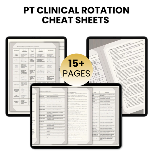 PT Clinical Rotation Cheat Sheets – 15-Page